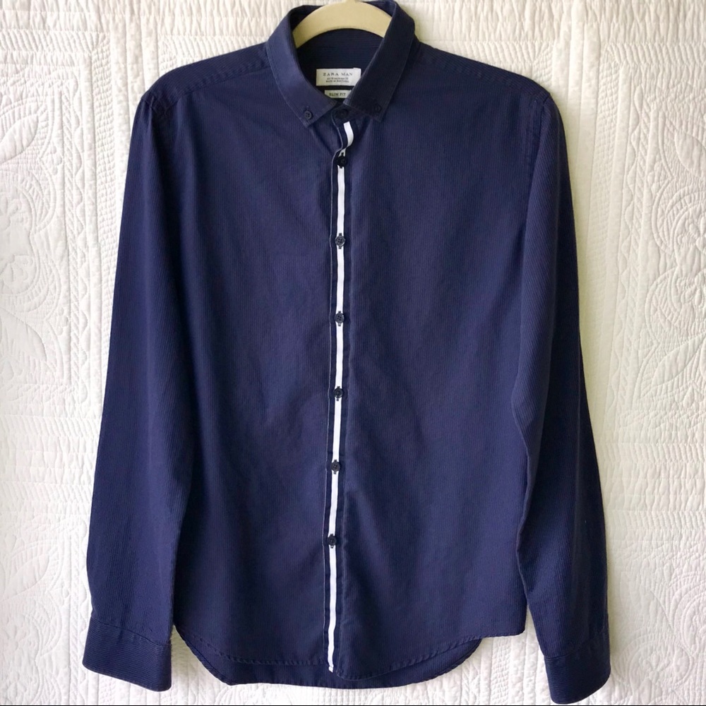 Zara Man Cotton Blue on Blue Pinstripe Shirt - MD